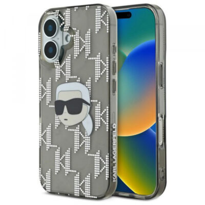 Husa pentru Apple iPhone 16, Karl Lagerfeld, IML Luxury Electroplated Karl’s Head, Neagra