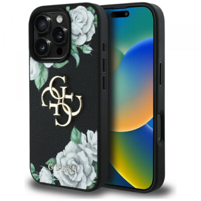 Husa pentru Apple iPhone 16 Pro Max, Guess, 4G Grained Roses Big Logo, Neagra