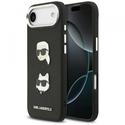Husa pentru Apple iPhone 17 Air, Karl Lagerfeld, Grained Karl & Choupette’s Heads Pins and Logo, Neagra