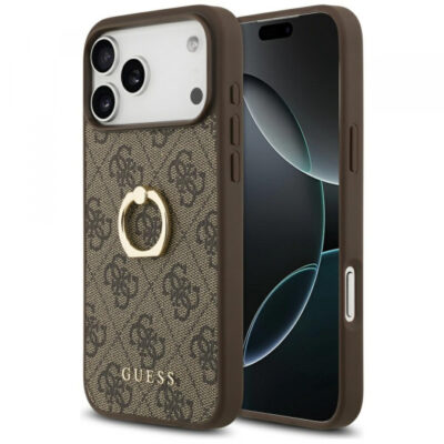 Husa pentru Apple iPhone 17 Pro Max, Guess, 4G Ring Stand, Maro