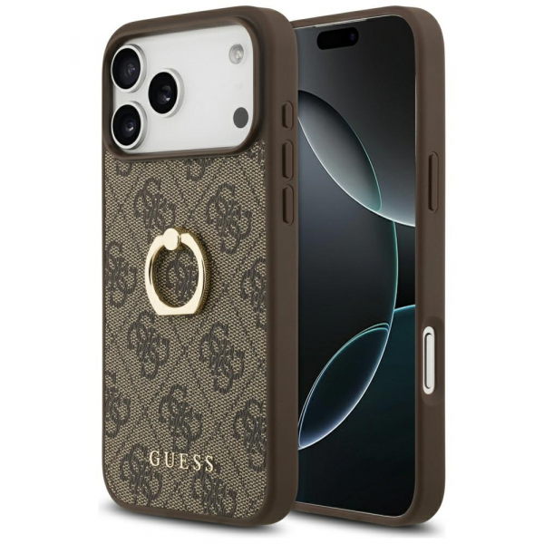 Husa pentru Apple iPhone 17 Pro Max, Guess, 4G Ring Stand, Maro