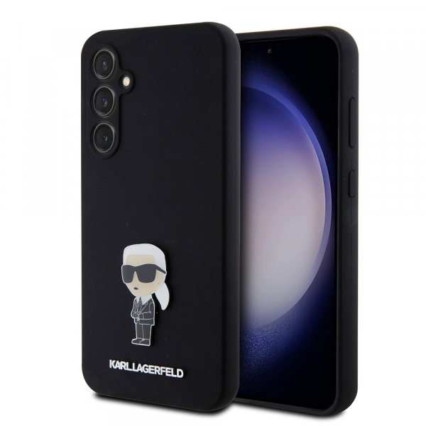 Husa pentru Samsung Galaxy S23 FE S711, Karl Lagerfeld, Silicone Ikonik Karl Metal, Neagra