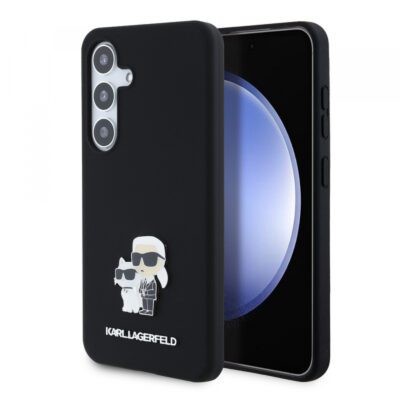 Husa pentru Samsung Galaxy S24 S921, Karl Lagerfeld, Silicone Karl & Choupette Metal, Neagra