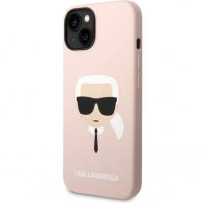 Husa pentru Apple iPhone 14 Plus, Karl Lagerfeld, Silicone Karl’s Head, Roz