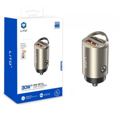 Incarcator Auto Lito IN-C03, 30W, 3A, 1 x USB-A – 1 x USB-C, Gri