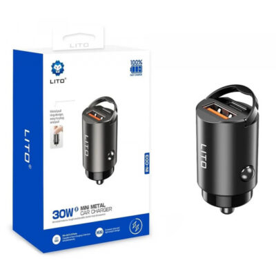 Incarcator Auto Lito IN-C03, 30W, 3A, 1 x USB-A – 1 x USB-C, Negru