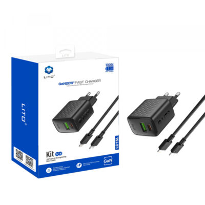 Incarcator Retea Cu Cablu Lightning Lito LC15L, 20W, 3A, 1 x USB-A – 1 x USB-C, Negru