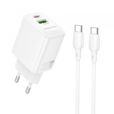 Incarcator Retea Cu Cablu USB-C Borofone BN27 Fuente, 20W, 3A, 1 x USB-A – 1 x USB-C, Alb