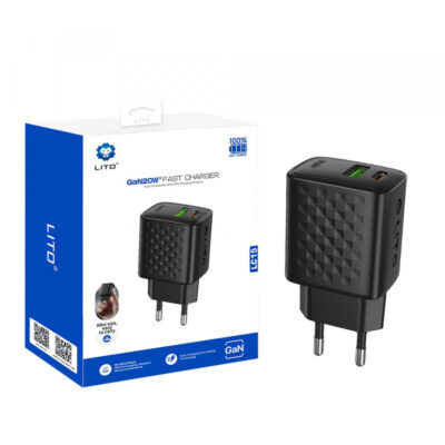 Incarcator Retea Lito LC15, 20W, 3A, 1 x USB-A – 1 x USB-C, Negru