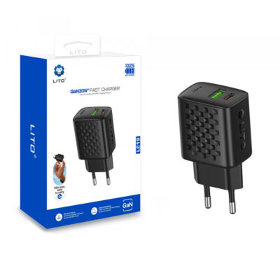 Incarcator Retea Lito LC19, 30W, 3A, 1 x USB-A – 1 x USB-C, Negru