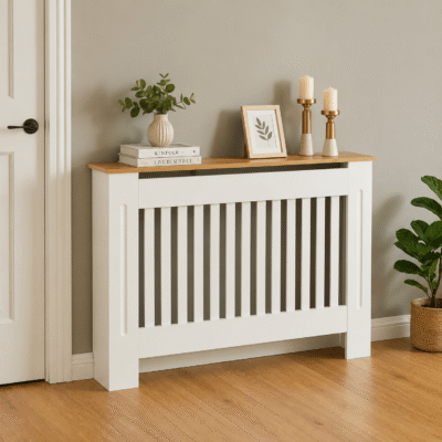 Masca pentru Calorifer ECO-L 132 cm, MDF Vopsit de 18 mm Lame Verticale, Maro/Alb – Default Title