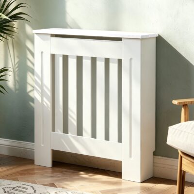 Mască calorifer ECO, MDF cu lamele verticale – Alb lucios – XS – 65 x 19 x 81.5 cm
