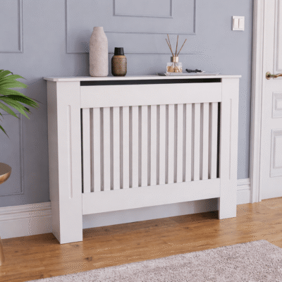 Masca pentru Calorifer ECO-M 112 cm, MDF Vopsit de 18 mm Lame Verticale, Alb lucios – Default Title