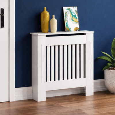 Masca pentru Calorifer ECO-XS 65 cm, MDF Vopsit de 18 mm Lame Verticale, Maro/Alb – Default Title