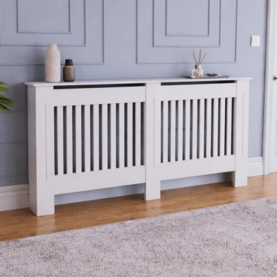 Mască calorifer ECO, MDF cu lamele verticale – Alb lucios – 2XL – 172 × 19 × 81.5 cm