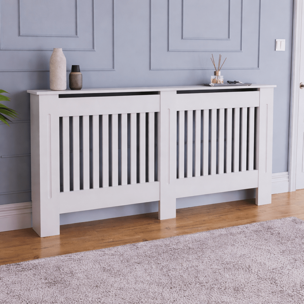 Mască calorifer ECO, MDF cu lamele verticale – Alb lucios – 2XL – 172 × 19 × 81.5 cm