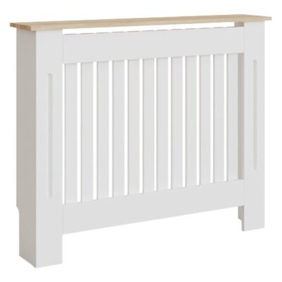 Masca pentru Calorifer ECO-M 112 cm, MDF Vopsit de 18 mm Lame Verticale, Maro/Alb – Default Title