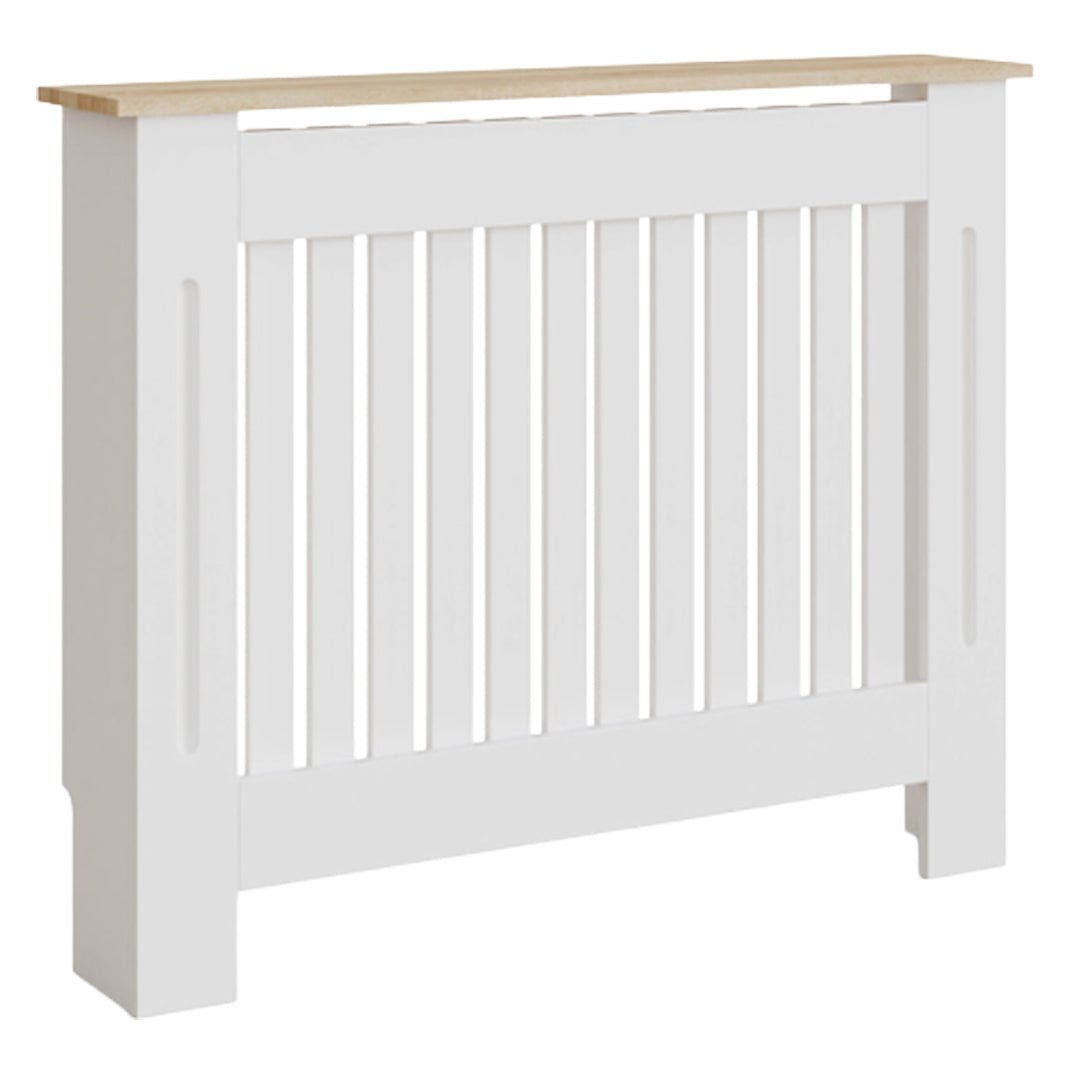 Masca pentru Calorifer ECO-M 112 cm, MDF Vopsit de 18 mm Lame Verticale, Maro/Alb – Default Title