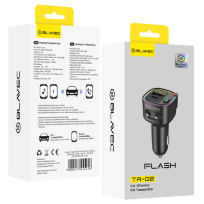 Modulator FM Bluetooth Blavec Flash TR-02, 1 x USB-A – 1 x USB-C