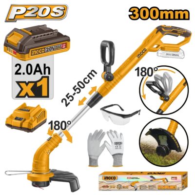 Motocoasa Mica 20V INGCO CGTLI20301E cu Baterie si Incarcator, Trimmer Gazon pentru Iarba si Margini