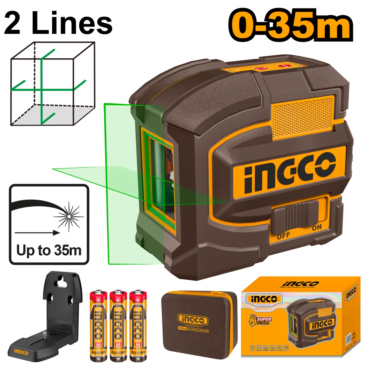 Nivela cu Laser Rosu cu Autonivelare 0-35m INGCO HLL156601