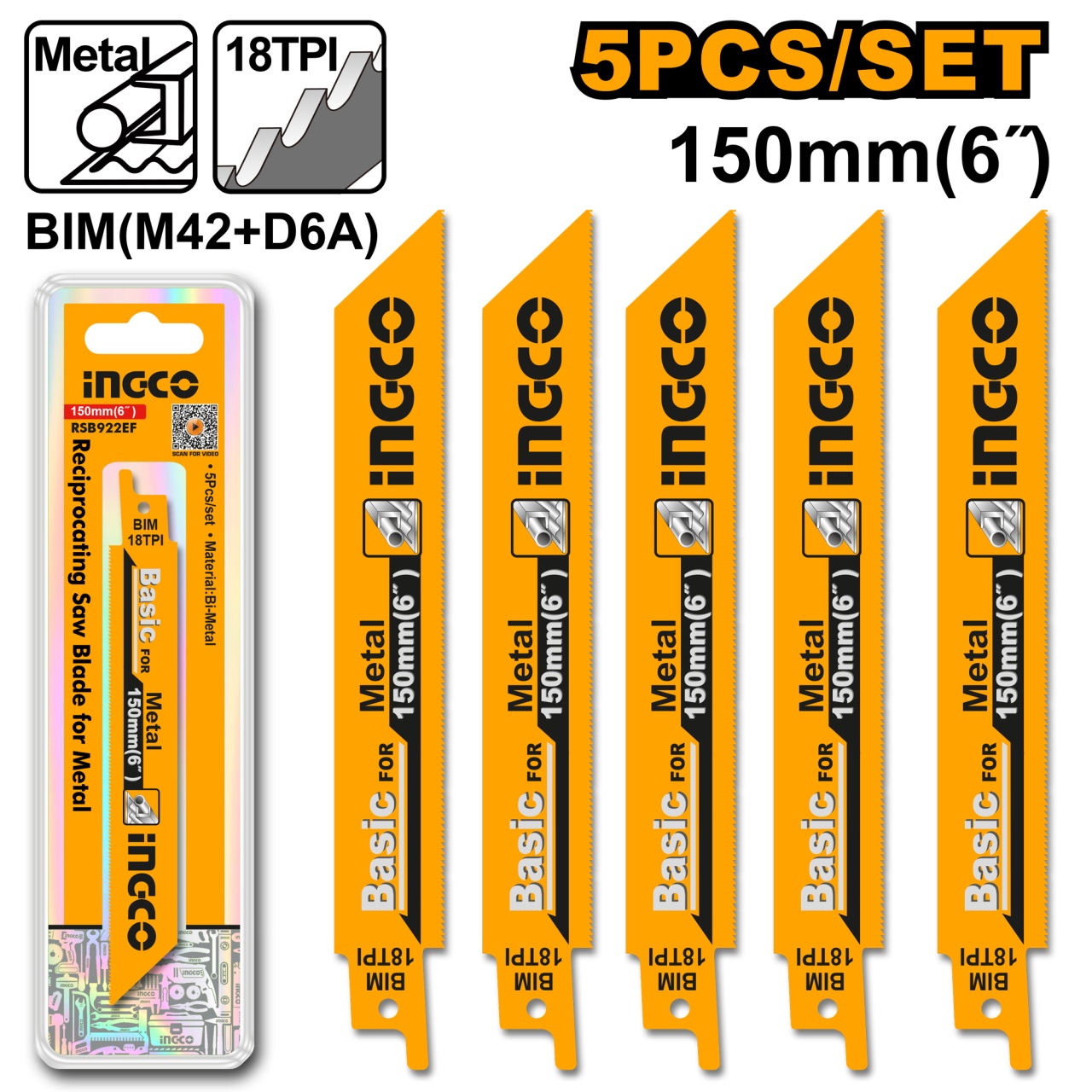 Panza Fierastrau Sabie Metal set 5buc INGCO RSB922EF