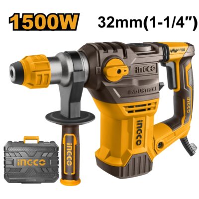 Picamer SDS 1500W INGCO RH150028 32mm 5.5J rotopercutor beton profesional cu burghie si dalti
