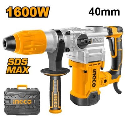 Picamer SDS MAX 40mm 1600W INGCO RH1600388 pentru Demolare si Gaurire Beton, Energie Impact 10J, 3850 bpm, Profesional cu Sistem Antivibratii