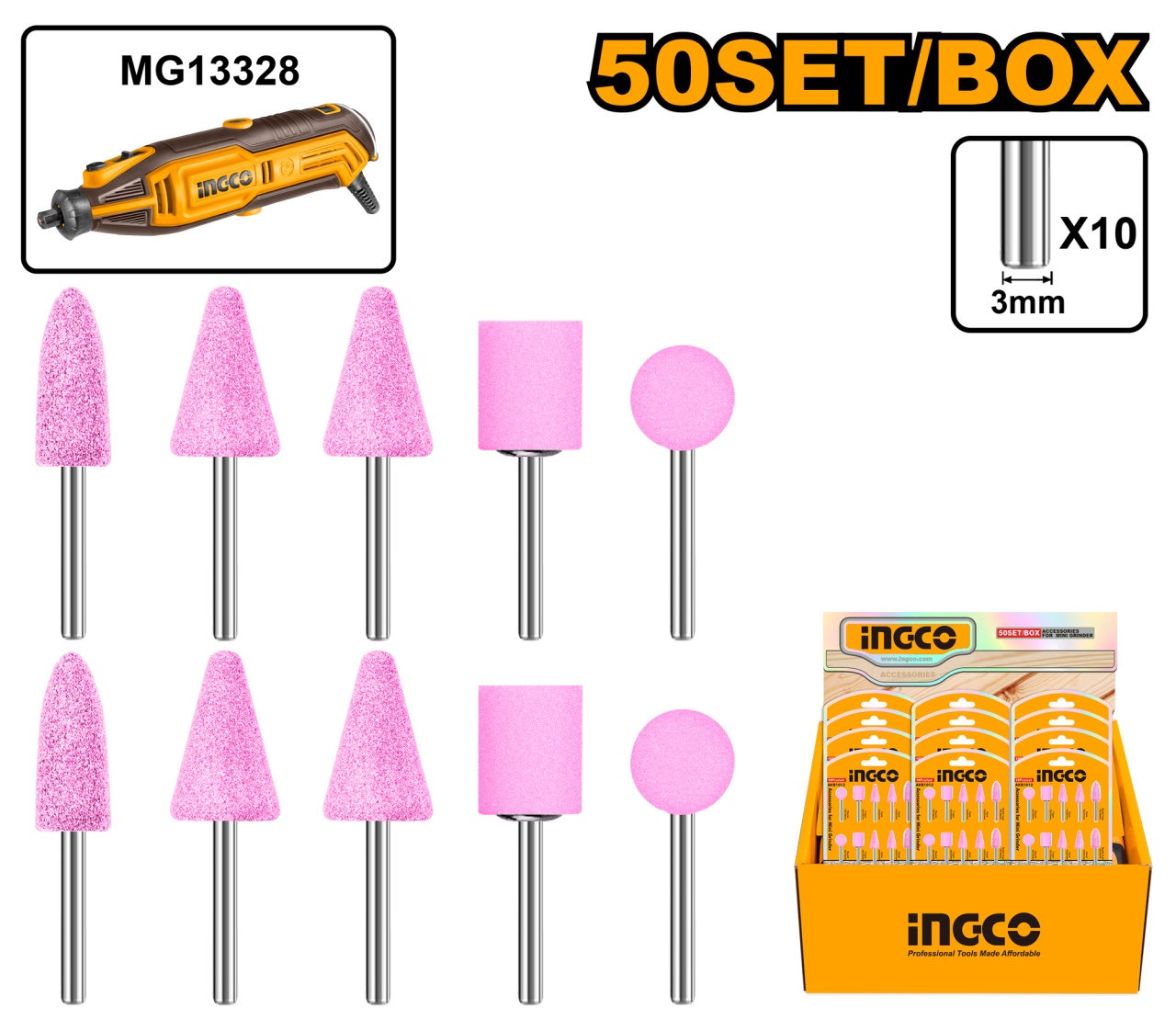 Pietre de Slefuit pentru Biax Set 10buc INGCO AKB1012