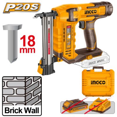 Pistol Cuie Beton 20V INGCO CSTLI3805 pentru Fixare Rapida in Zidarie si Beton, 18mm, 2 Cuie/sec, Capacitate 65 Cuie, Profesional fara Acumulator