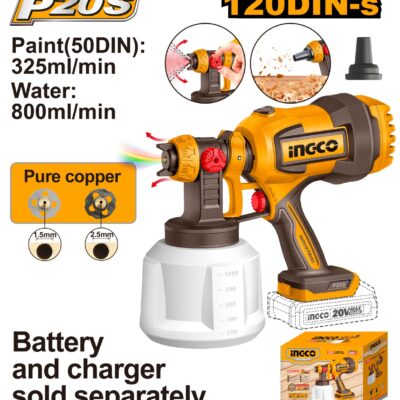 Pistol Vopsit 20V INGCO CSGLI2004 cu Functie Suflare Prafului, Debit 800ml/min, Rezervor 1000ml si Duze Cupru pentru Vopsire Profesionala