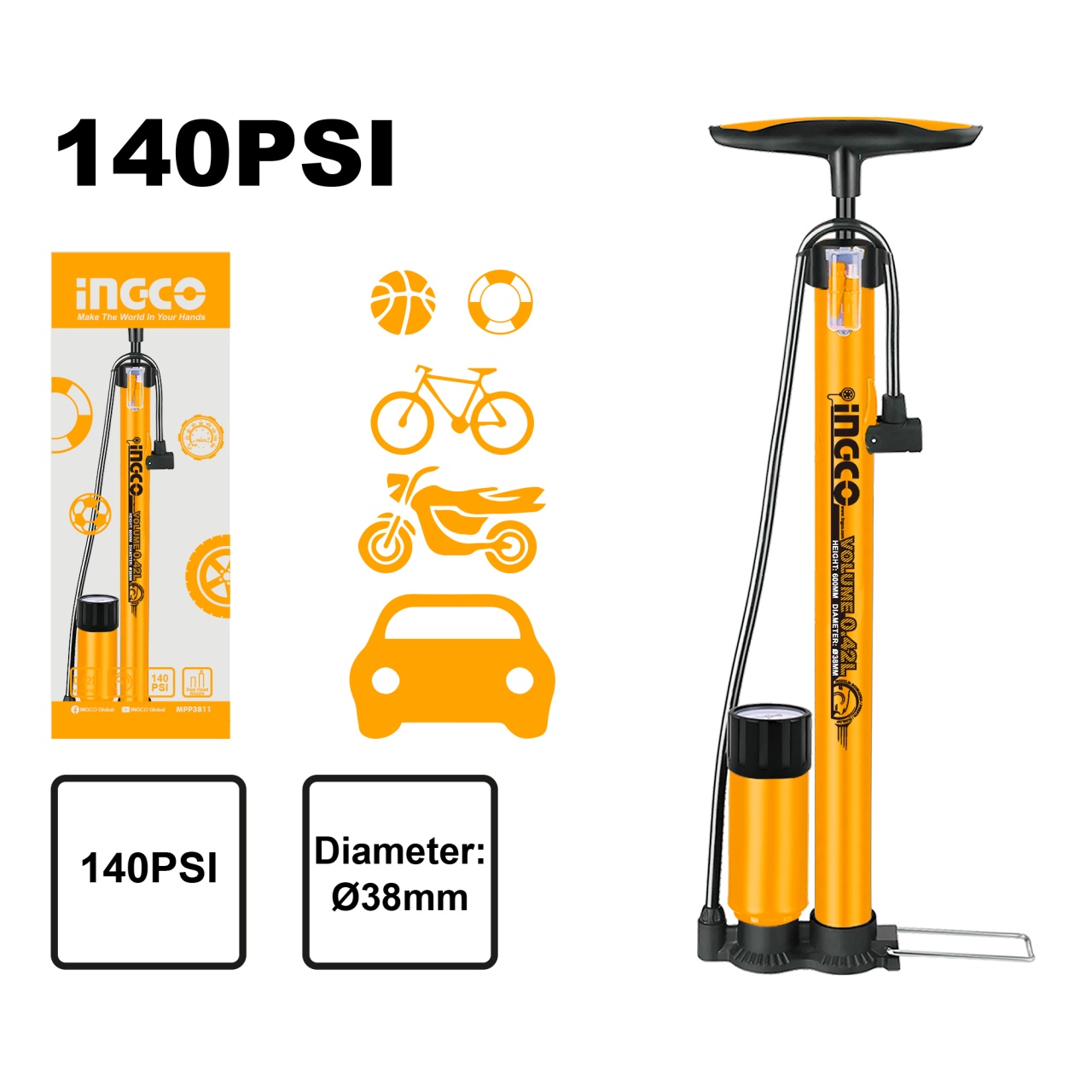 Pompa Auto Manuala cu Manometru Lateral INGCO MPP3811