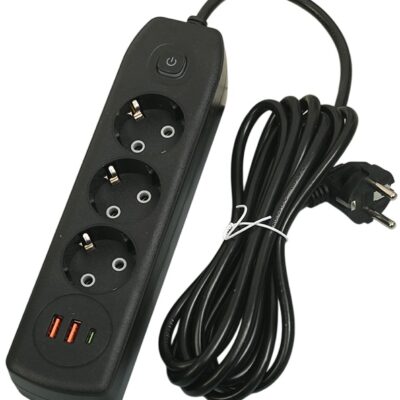 Prelungitor 3m 3 Prize + 2 USB cu Intrerupator
