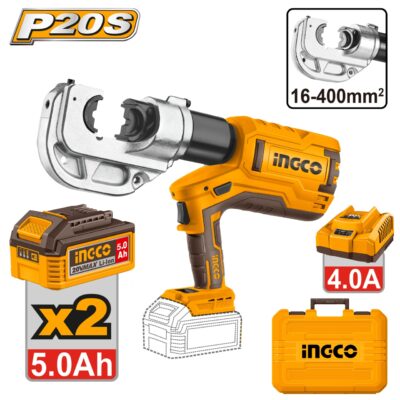 Presa Sertizare Cabluri 20V INGCO CTLI2005, 16-400mm², Forta 120kN, 2 Acumulatori 5Ah, Incarcator Rapid si Bacuri Incluse