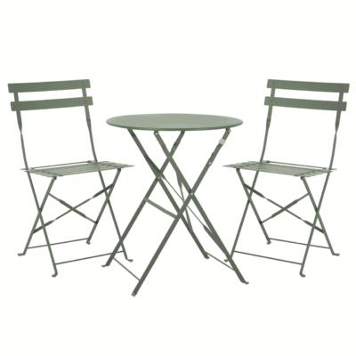 Set Bistro Flair – masă și 2 scaune din oțel vopsit – Verde (Olive Green) – Default Title