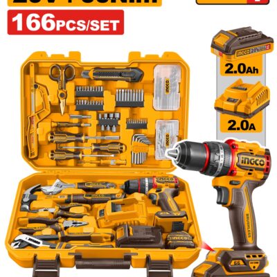 Set Bormasina 20V 66Nm cu Acumulator 2Ah si Trusa Scule 166 Piese