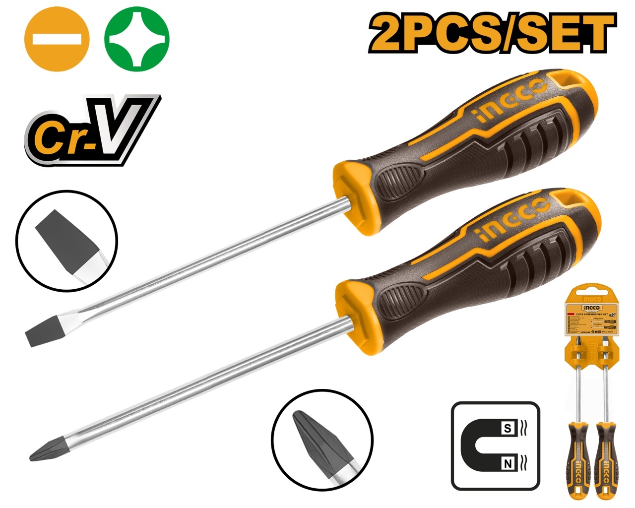 Set Surubelnite Cr-V + – 2pcs INGCO HKSD0248