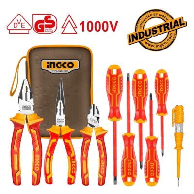 Set Surubelnite si Patenti Electrician 9 buc INGCO HKIST3091 Izolate 1000V, Trusa Profesionala cu Clesti si Tester Tensiune in Husa Transport
