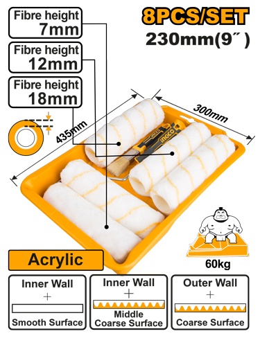Set Trafaleti cu Pensula Tava Interior/Exterior 8buc INGCO HKTCB83230083