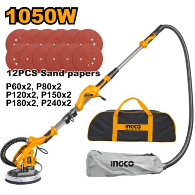 Slefuitor Pereti Tip Girafa 1050W cu LED 225mm INGCO DWS10501 Profesional, Reglabil cu Aspirare Prah pentru Gips Carton si Finisare Tavane