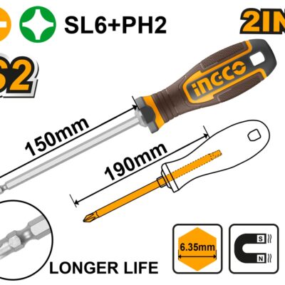 Surubelnita 2 in 1 SL6+PH2 INGCO AKISD26150
