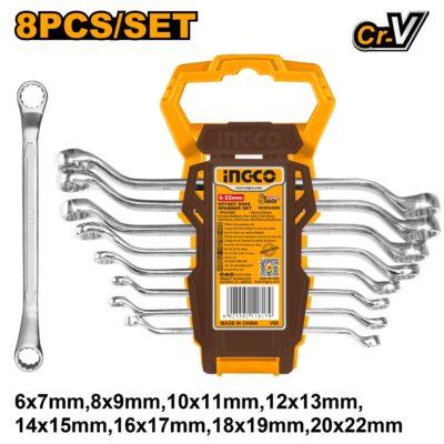 Trusa Chei Inelare Cotite 6-22mm 8buc INGCO HKSPA3088