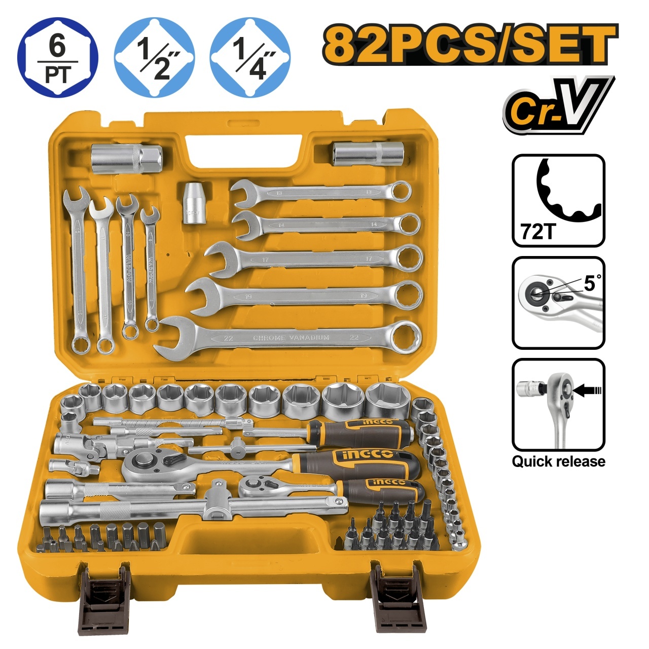 Trusa Chei Tubulare 1/2 1/4 cu 82 de Piese INGCO HKTS42802